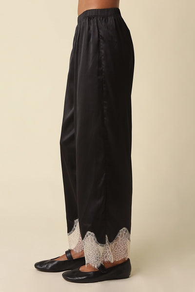 Quinn Lace Trim Satin Pants - Black Taupe