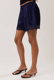 Satin Lace Stretch Shorts - Navy