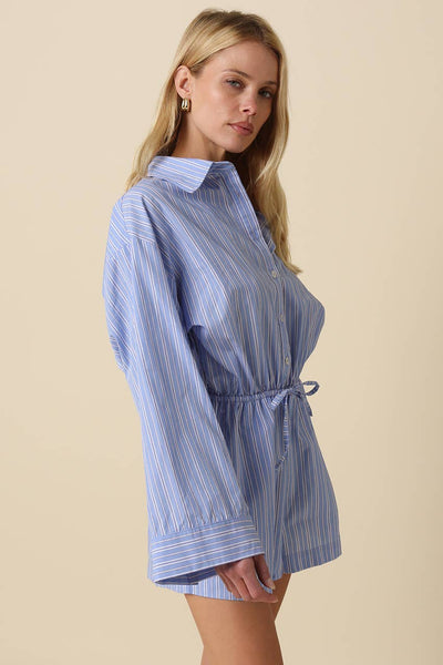 Laci Striped Drawstring Shirt Romper