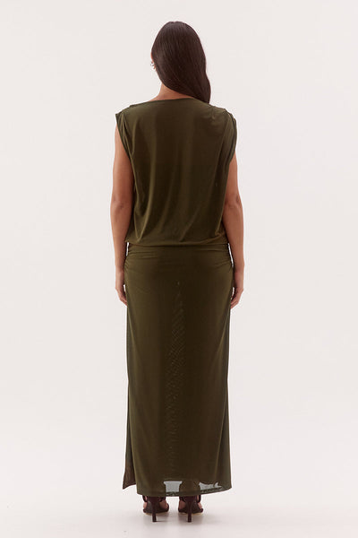 Selen Dress in Olive, back view