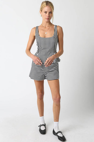 Anna Striped Smocked Back Peplum Top