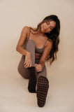 Espresso Brown Ruffle Pilates Grip Socks