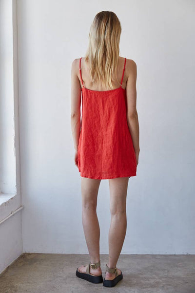 Simple Linen Mini Dress - Chili