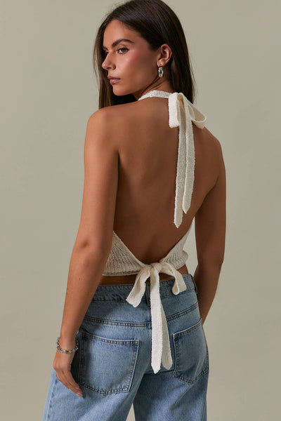 COWL NECK HALTER KNIT TOP