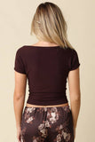 Angela Boat Neck Cinched Tee - Brown