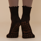 Espresso Brown Ruffle Pilates Grip Socks