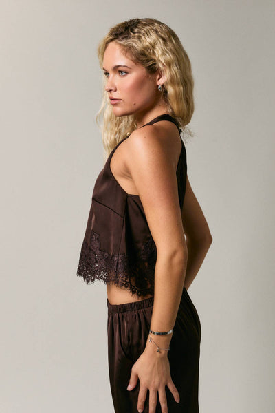 Satin Lace High Neck Top