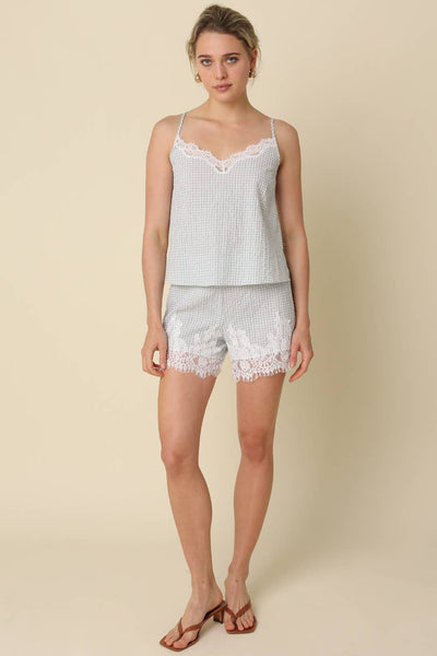 Lisa Gingham Lace-Hem Shorts