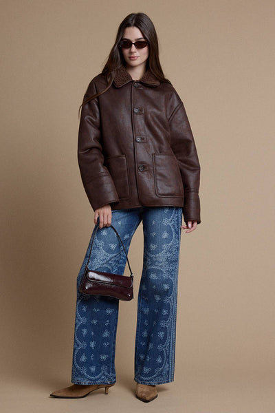 Reversible Faux Leather Sherpa Jacket
