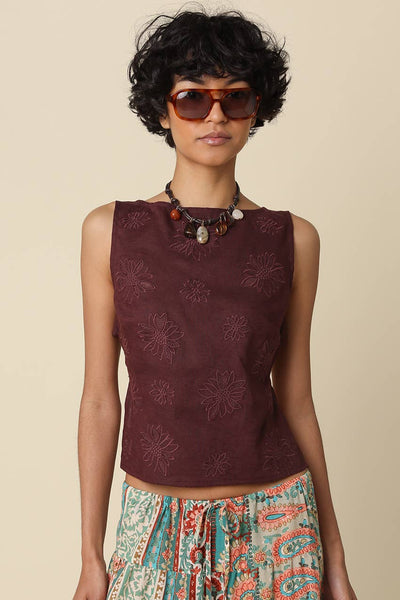 Jade Embroidered Open-Back Top