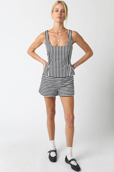 Anna Striped Smocked Back Peplum Top