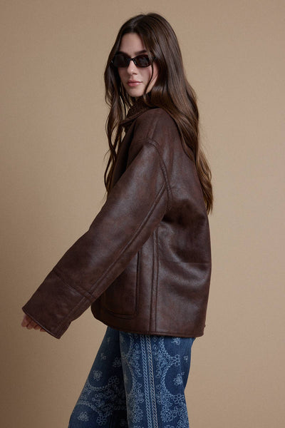 Reversible Faux Leather Sherpa Jacket