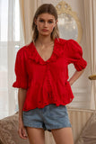 Embroidered Collar Button Blouse