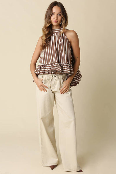 Kaylyn Pants in Natural Taupe, styled full length