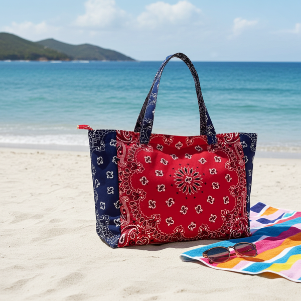 Bailey Bandana Tote - Red/Navy