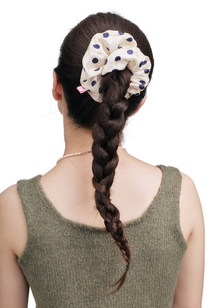 Polka Dot Silk Scrunchie - White