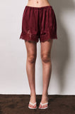 Satin Lace Stretch Shorts - Burgundy