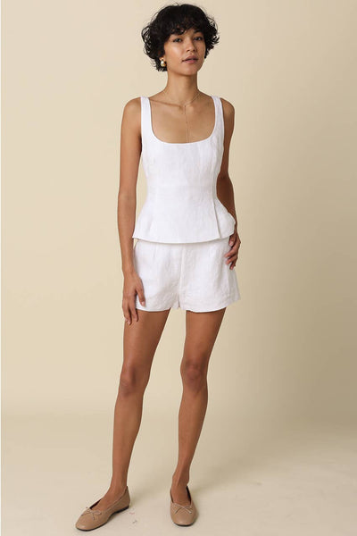 Alyay Linen Smocked Back Peplum Top