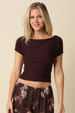 Angela Boat Neck Cinched Tee - Brown