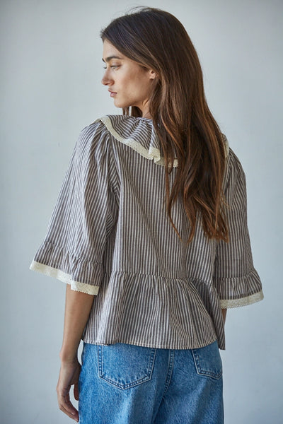 Cottage Stripe Ruffle Top