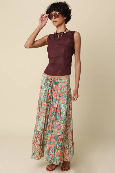 Jade Embroidered Open-Back Top