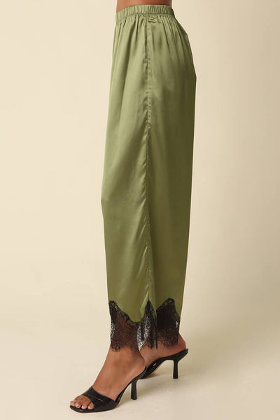 Quinn Satin Pants in Olive Black, back
