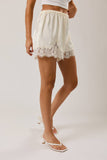 Satin Lace Stretch Shorts - Cream