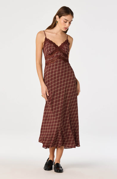 Carin Dress in Wine Plaid - side