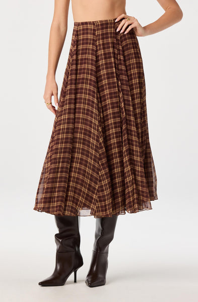 ASTR The Label Fiori Skirt in Brown Plaid
