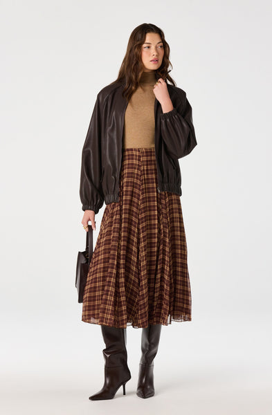 ASTR The Label Fiori Skirt in Brown Plaid