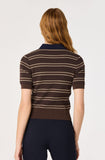 Iris Sweater in brown navy stripe, front detail