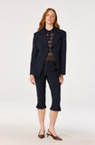 Iris Sweater in brown navy stripe, styled with blazer