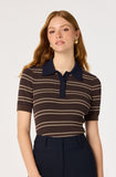 Iris Sweater in brown navy stripe, collar detail