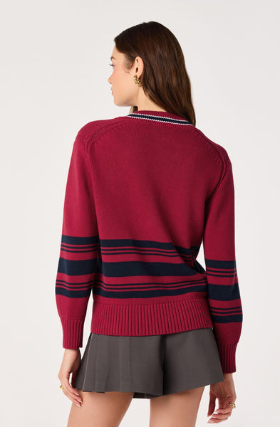 Rocio Striped V-Neck Sweater - Scarlet Navy Stripe, side view