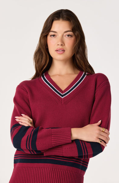 Rocio Striped V-Neck Sweater - Scarlet Navy Stripe, sleeve detail