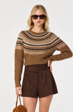 Daria Fair Isle Cable Knit Sweater - Camel, front view