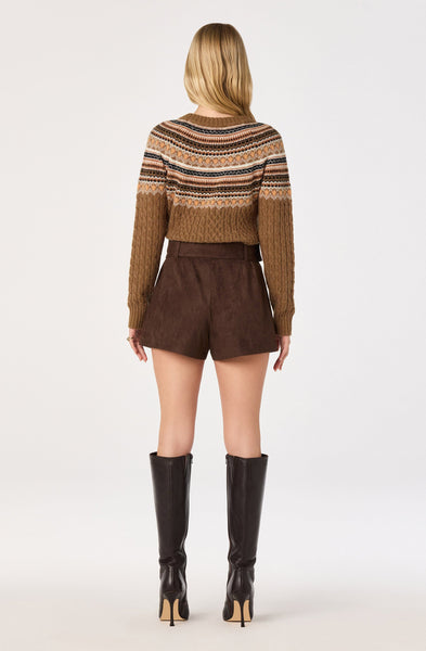 Daria Fair Isle Cable Knit Sweater - Camel, side view