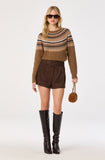 Daria Fair Isle Cable Knit Sweater - Camel, styled with purse