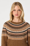Daria Fair Isle Cable Knit Sweater - Camel, pattern detail
