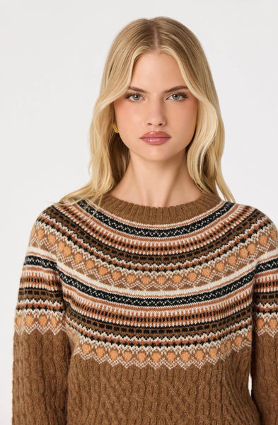 Daria Fair Isle Cable Knit Sweater - Camel, pattern detail
