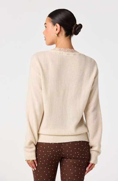 Jadyn Lace-Trim V-Neck Sweater in Ivory - back