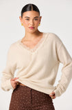 Jadyn Lace-Trim V-Neck Sweater in Ivory - styled 2