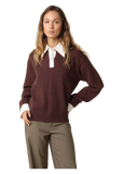 Alina Rugby Collar Knit Sweater in chocolate brown