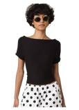 Angela Boat Neck Cinched Tee in Black