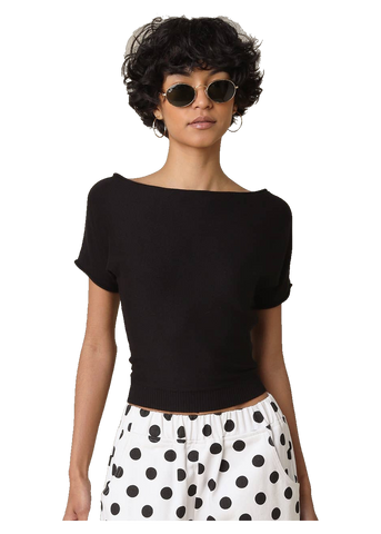 Angela Boat Neck Cinched Tee in Black