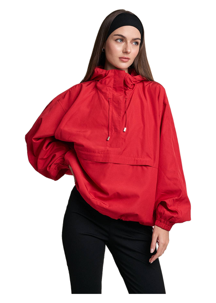 Oversized Hooded Anorak Pullover Jacket in Red