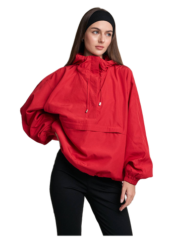Oversized Hooded Anorak Pullover Jacket in Red