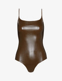 Faux Leather Cami Bodysuit - Cadet