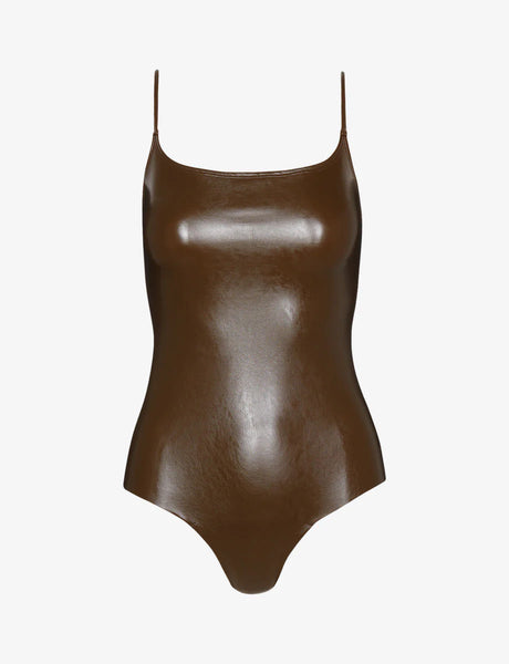 Faux Leather Cami Bodysuit - Cadet