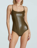 Faux Leather Cami Bodysuit - Cadet